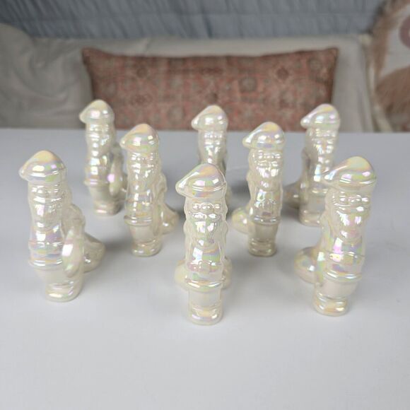 8 pc Vintage Iridescent Santa Claus Lusterware Napkin Rings Holders Christmas - Picture 4 of 12